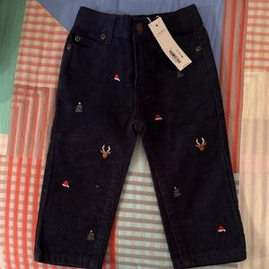 Janie & Jack Kids Navy Embroidered Holiday Corduroy Pants